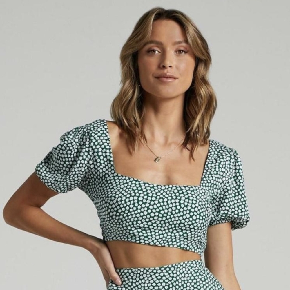Showpo Emerald and White Dotted Blouse